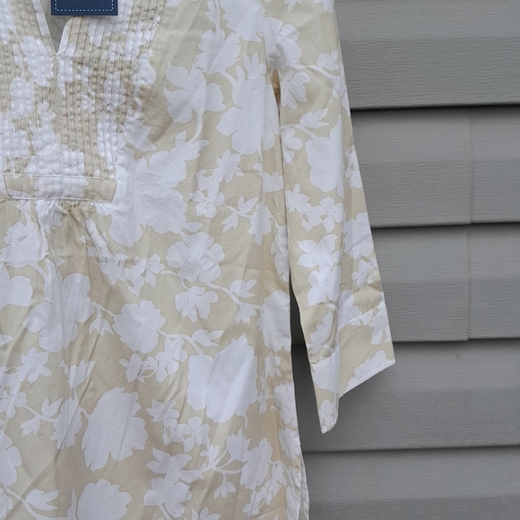 Lands' End Women's Beige & White Floral 3/4 Sleeve Cotton Pintuck Top S NWT - Picture 5 of 7